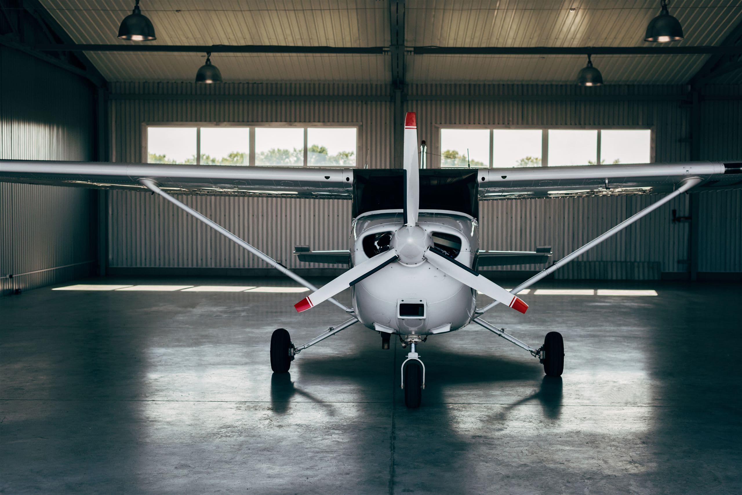 Aircraft inside a hangar